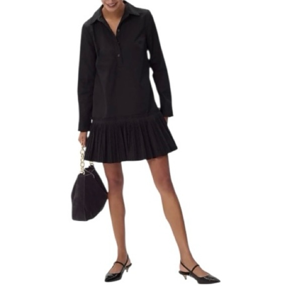 J. Crew Amelia Long Sleeve Cotton Mini Swift Dress NWT XXS Black